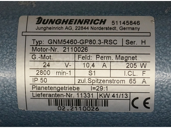 Variklis - Krovimo technika Jungheinrich 51145846 Steeringmotor 24V type GNM5460 GP80,3 RSC Steering sensor  52037950 year 2013 motor nr. 2110026: foto 3