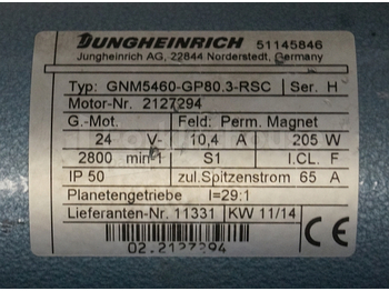 Variklis - Krovimo technika Jungheinrich 51145846 Steeringmotor 24V type GNM5460 GP80,3 RSC Steering sensor  52037950 year 2014 motor nr. 2127294: foto 3