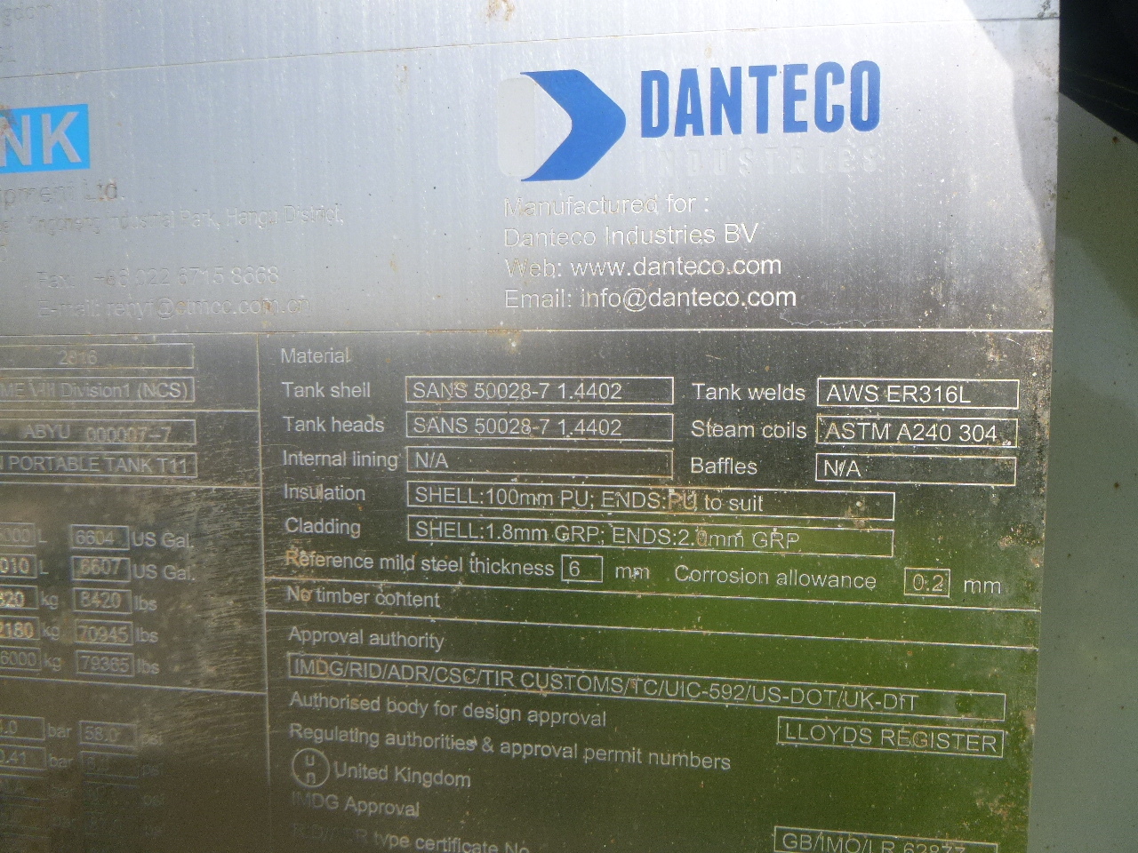 Tank konteineris, Puspriekabė Danteco Food tank container inox 20 ft / 25 m3 / 1 comp: foto 21