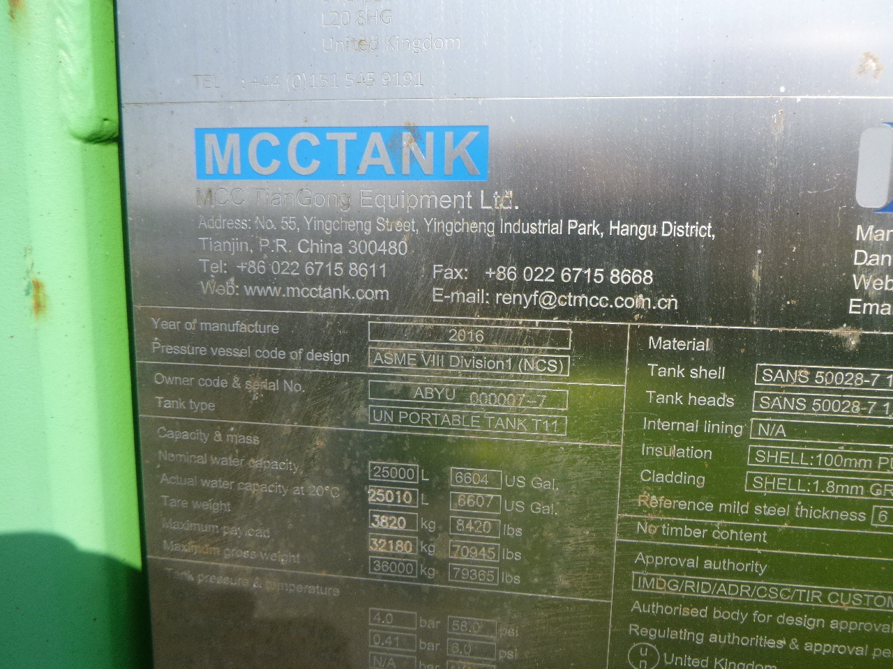 Tank konteineris, Puspriekabė Danteco Food tank container inox 20 ft / 25 m3 / 1 comp: foto 19