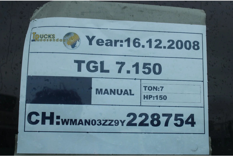 Furgonas sunkvežimis MAN TGL 7.150 + MANUAL + LIFT: foto 20