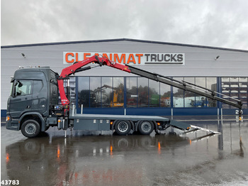 Autovežis sunkvežimis, Sunkvežimis su kranu Scania R 650 Euro 6 V8 Retarder HMF 26 Tonmeter laadkraan Autotransporter met oprijplaten: foto 2