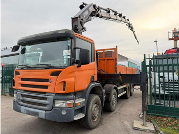 Platforminis/ Bortinis sunkvežimis, Sunkvežimis su kranu Scania P420 8X4 PRITSCHE + (25m) KRAN HIAB 422 E-5 HIPRO + JIB 100X-4 - RETARDER - *284.000km* - MANUAL - STEEL SPRING - EURO 3 - BE TRUCK: foto 4