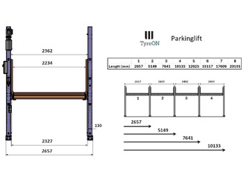 Garažo įranga TPL27E-4 car parking lift - electric release of safety locks - no air pressure required - 5 columns - 8 cars: foto 4