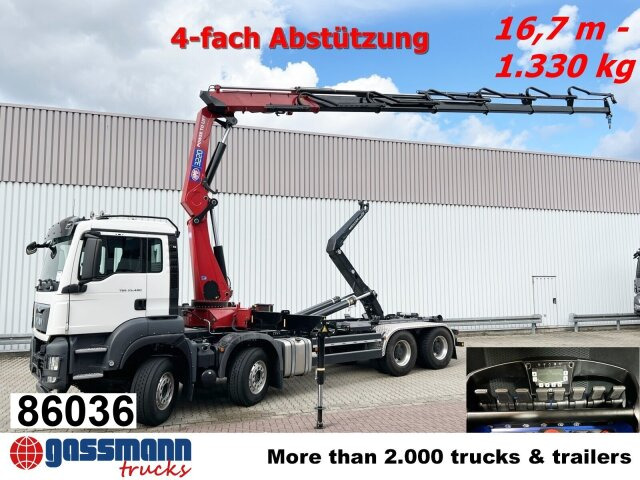 MAN TGS 35.480 8X4 BL, Intarder, Kran HMF 3220-K6, - Hook-lift sunkvežimis, Sunkvežimis su kranu: foto 1 MAN TGS 35.480 8X4 BL, Intarder, Kran HMF 3220-K6, - Hook-lift sunkvežimis, Sunkvežimis su kranu: foto 1