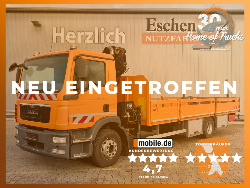 MAN TGM 15.290 4x2 BL / HIAB Faltkran - Platforminis/ Bortinis sunkvežimis, Sunkvežimis su kranu: foto 1 MAN TGM 15.290 4x2 BL / HIAB Faltkran - Platforminis/ Bortinis sunkvežimis, Sunkvežimis su kranu: foto 1