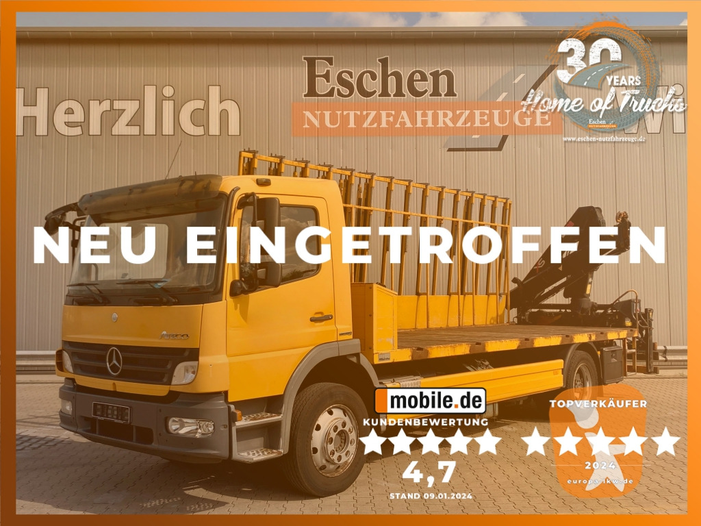 Mercedes-Benz 1224 L Atego / HIAB-Kran / Glastransporter - Platforminis/ Bortinis sunkvežimis, Sunkvežimis su kranu: foto 1 Mercedes-Benz 1224 L Atego / HIAB-Kran / Glastransporter - Platforminis/ Bortinis sunkvežimis, Sunkvežimis su kranu: foto 1