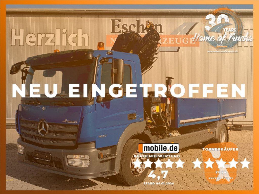 Mercedes-Benz 1527 L 4x2 Atego / HIAB 144 E-5 Hiduo Faltkran - Platforminis/ Bortinis sunkvežimis, Sunkvežimis su kranu: foto 1 Mercedes-Benz 1527 L 4x2 Atego / HIAB 144 E-5 Hiduo Faltkran - Platforminis/ Bortinis sunkvežimis, Sunkvežimis su kranu: foto 1