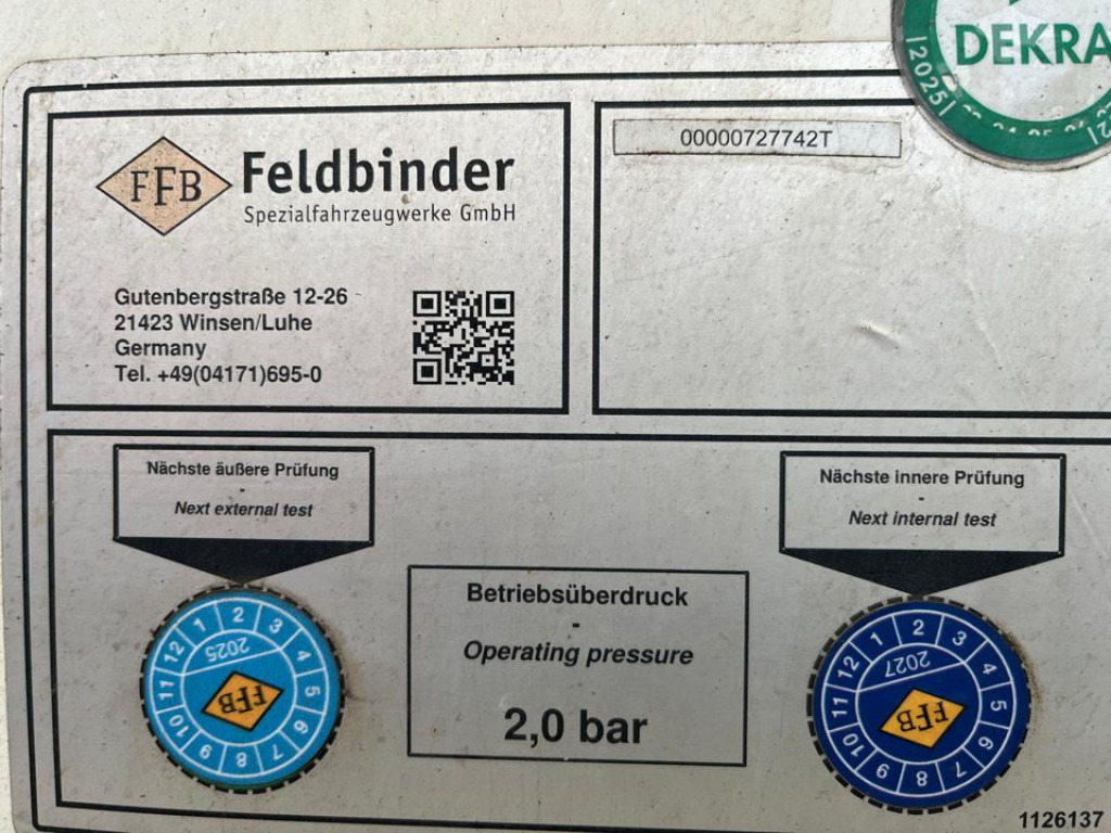 FELDBINDER Silo für Staub und Rieselgüter EUT 40.3 Auflieger Zement 40m³, Lenkachse - Silo cisterna: foto 5 FELDBINDER Silo für Staub und Rieselgüter EUT 40.3 Auflieger Zement 40m³, Lenkachse - Silo cisterna: foto 5