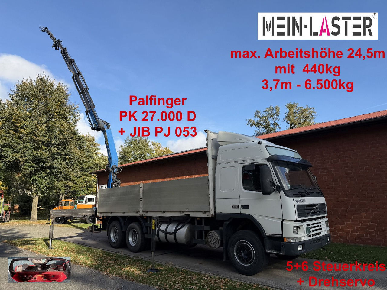 Volvo FM12 380 PK 27000D 24,5m 5+6 Deutscher LKW - Sunkvežimis su kranu: foto 1 Volvo FM12 380 PK 27000D 24,5m 5+6 Deutscher LKW - Sunkvežimis su kranu: foto 1