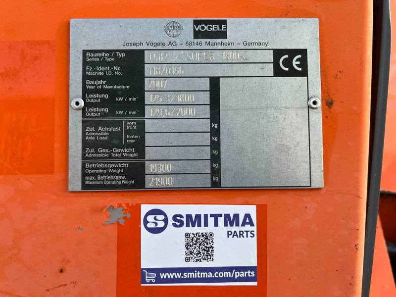 Vögele SUPER 1800-2 - Asfalto klotuvas: foto 5 Vögele SUPER 1800-2 - Asfalto klotuvas: foto 5