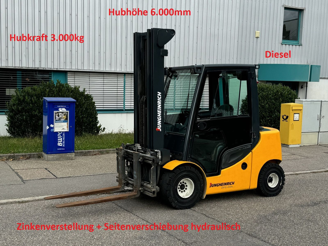 Jungheinrich DFG 430s 600DZ 3t Triplex 6m Zinkenverst. Seiten - Dyzelinis krautuvas: foto 1 Jungheinrich DFG 430s 600DZ 3t Triplex 6m Zinkenverst. Seiten - Dyzelinis krautuvas: foto 1