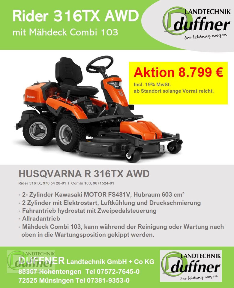 Husqvarna Rider 316TX AWD Allrad - Vejapjovė: foto 2 Husqvarna Rider 316TX AWD Allrad - Vejapjovė: foto 2