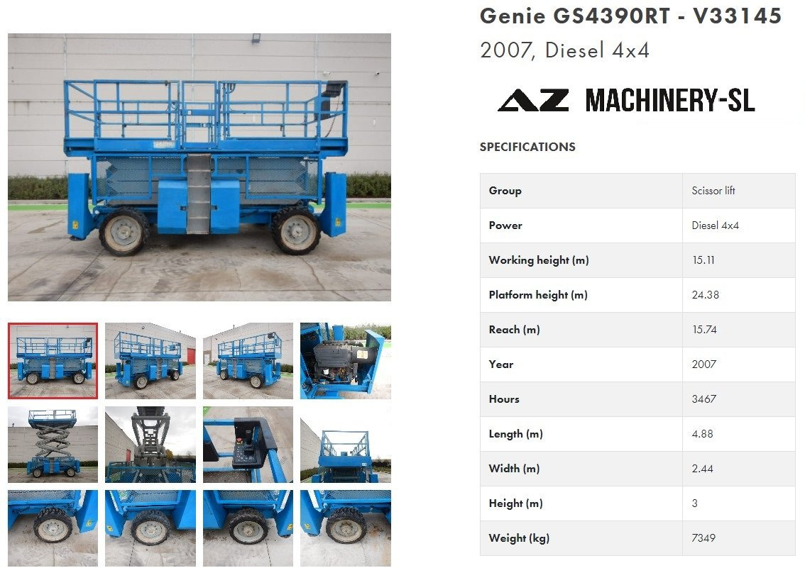 Used scissor Lift Diesel 4x4 GENIE GS-4390-RT - Žirklinis keltuvas: foto 1 Used scissor Lift Diesel 4x4 GENIE GS-4390-RT - Žirklinis keltuvas: foto 1