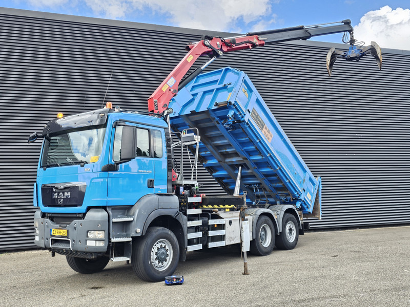 MAN TGS 28.400 6X4-4 BL / CRANE + 2 SIDE TIPPER - Savivartis sunkvežimis, Sunkvežimis su kranu: foto 1 MAN TGS 28.400 6X4-4 BL / CRANE + 2 SIDE TIPPER - Savivartis sunkvežimis, Sunkvežimis su kranu: foto 1
