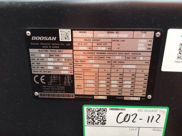 Doosan B15T-7 PLUS - Elektrinis krautuvas: foto 5 Doosan B15T-7 PLUS - Elektrinis krautuvas: foto 5