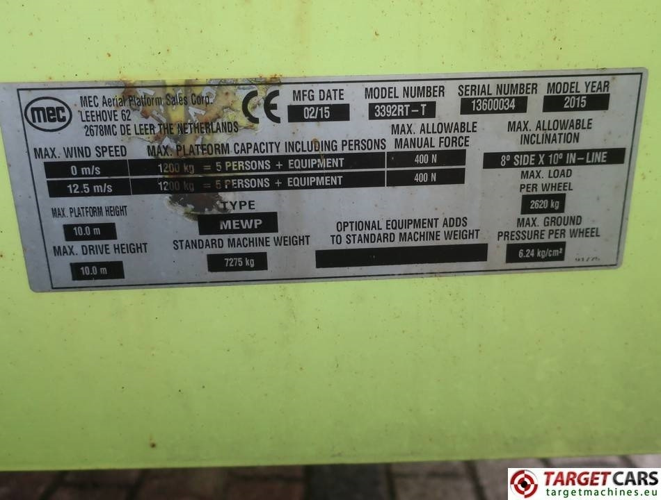 Žirklinis keltuvas MEC 3392RT-T Diesel 4x4 Scissor Work LIft 1200cm: foto 10