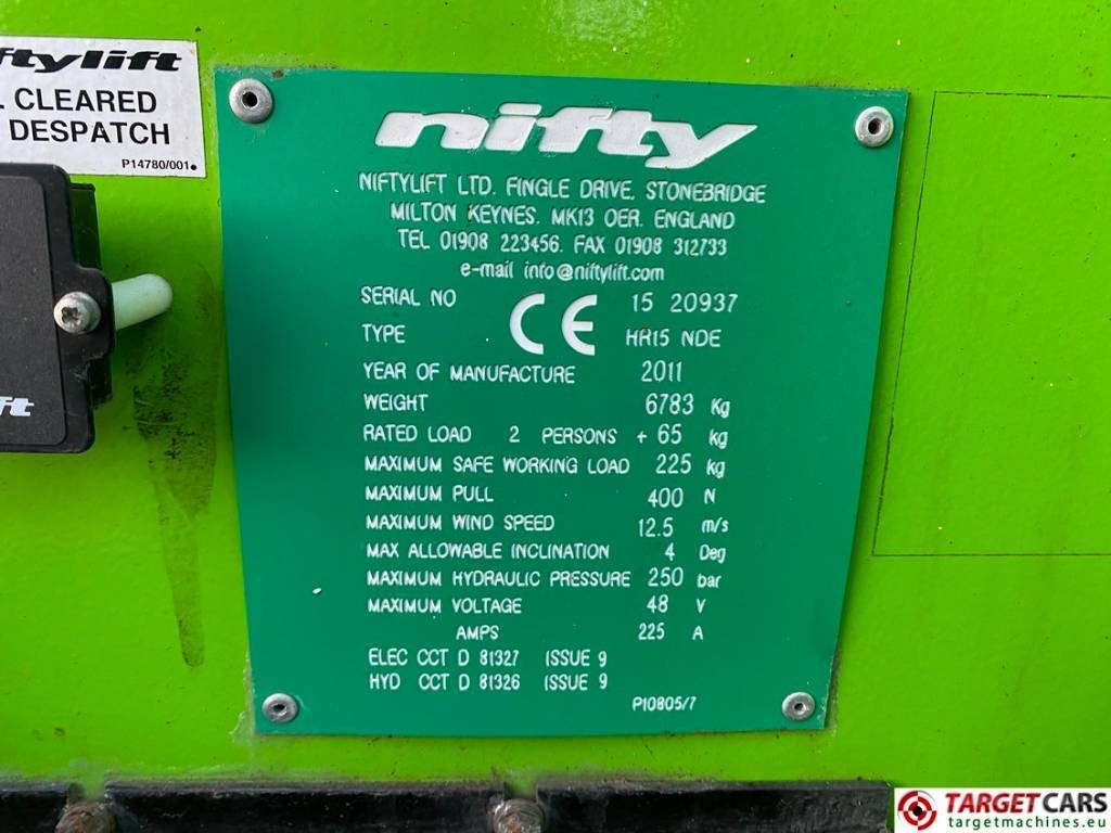Alkūninis keltuvas Niftylift HR15NDE HyBrid Articulated Boom Work Lift 1550cm: foto 10