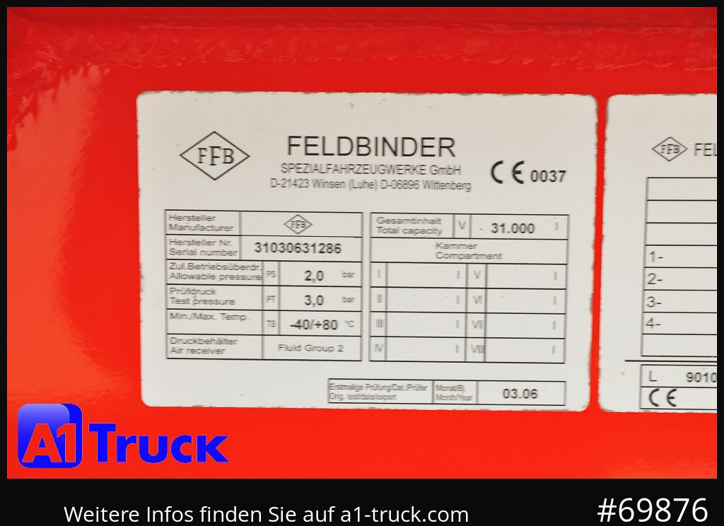 FELDBINDER HEUT 31.2 Silo, Futtermittel, 31m³, 3 Kammern, - Cisterninė priekaba: foto 2 FELDBINDER HEUT 31.2 Silo, Futtermittel, 31m³, 3 Kammern, - Cisterninė priekaba: foto 2