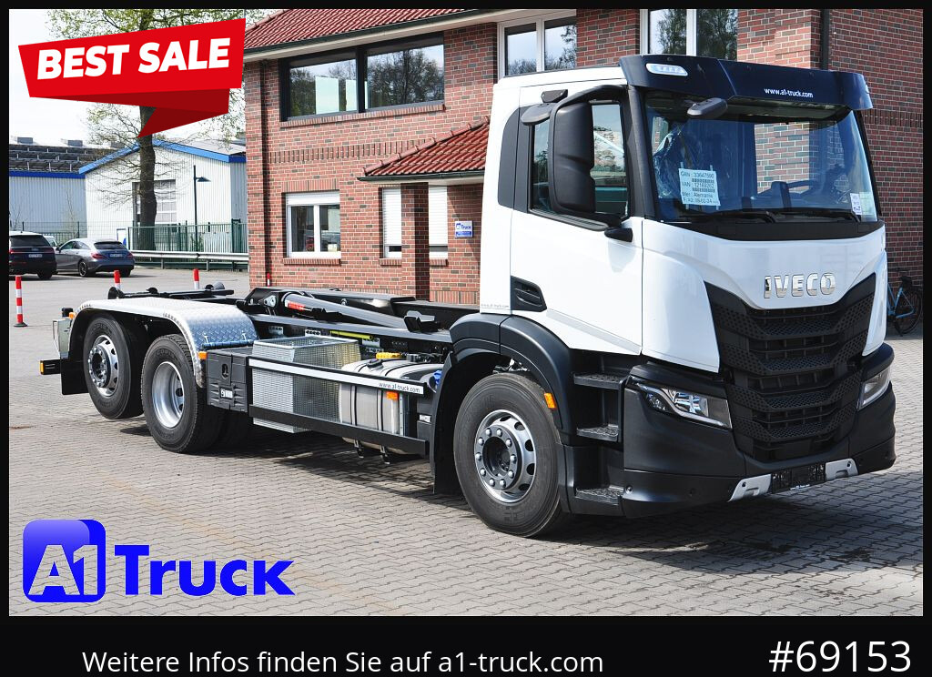 IVECO X-Way AD 420 Hiab 21S59 Lenk- Liftachse, Garantie - Hook-lift sunkvežimis: foto 1 IVECO X-Way AD 420 Hiab 21S59 Lenk- Liftachse, Garantie - Hook-lift sunkvežimis: foto 1