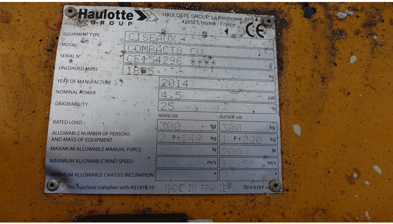 Haulotte Compact 8CU schaarhoogwerker - Žirklinis keltuvas: foto 4 Haulotte Compact 8CU schaarhoogwerker - Žirklinis keltuvas: foto 4