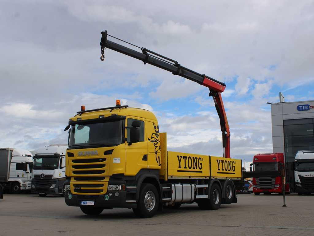 Platforminis/ Bortinis sunkvežimis Scania R450, 6X2, EURO 6, SIDE, HYDRAULIC ARM PALFINGER PK 17.001: foto 1