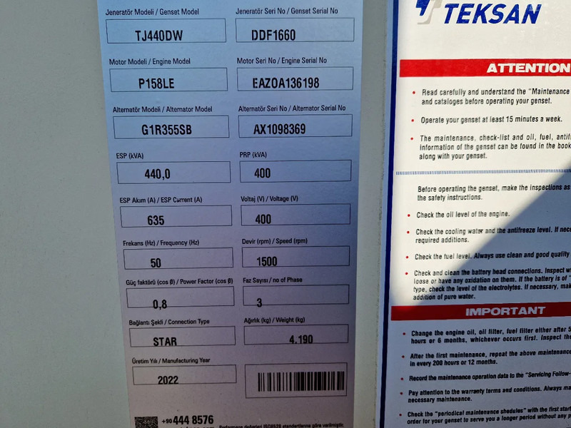 Doosan Teksan TJ440DW generator 440kVA Doosan 8-cilinder UNUSED - Elektrinis generatorius: foto 5 Doosan Teksan TJ440DW generator 440kVA Doosan 8-cilinder UNUSED - Elektrinis generatorius: foto 5