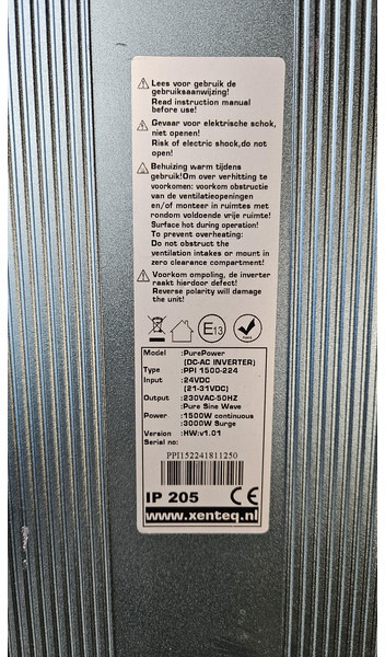 Diversen Omvormer Pure power PPI 1500-224 24V 230V 1500W/ 3000W - Elektros sistema - Sunkvežimis: foto 3 Diversen Omvormer Pure power PPI 1500-224 24V 230V 1500W/ 3000W - Elektros sistema - Sunkvežimis: foto 3