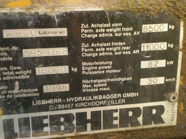 LIEBHERR A900LI - Ratinis ekskavatorius: foto 2 LIEBHERR A900LI - Ratinis ekskavatorius: foto 2