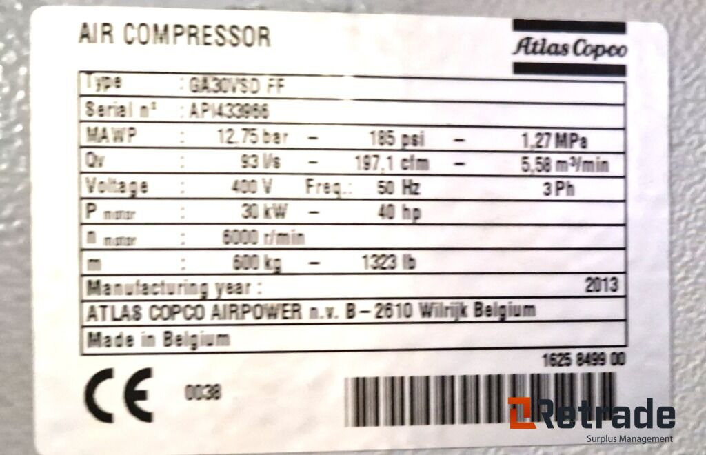 Atlas Copco GA 30 VSD FF SKRUEKOMPRESSOR - Pramoninė įranga: foto 2 Atlas Copco GA 30 VSD FF SKRUEKOMPRESSOR - Pramoninė įranga: foto 2