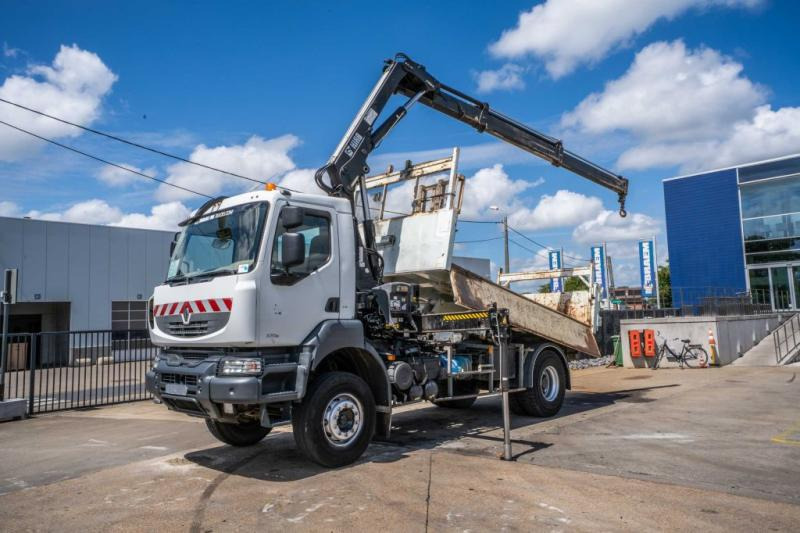 Renault KERAX 370 DXI + TRI BENNE+HIAB 16t/m + 2 EXT - Savivartis sunkvežimis, Sunkvežimis su kranu: foto 1 Renault KERAX 370 DXI + TRI BENNE+HIAB 16t/m + 2 EXT - Savivartis sunkvežimis, Sunkvežimis su kranu: foto 1