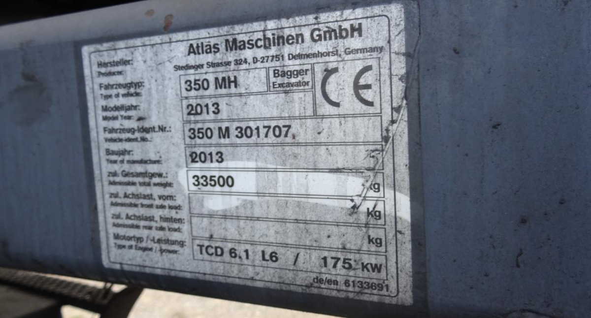 Maszyna przeładunkowa ATLAS 350MH - 2013/2018 - 166kW - 15,9m zasięgu - Ekskavatorius su ilga strėle: foto 4 Maszyna przeładunkowa ATLAS 350MH - 2013/2018 - 166kW - 15,9m zasięgu - Ekskavatorius su ilga strėle: foto 4