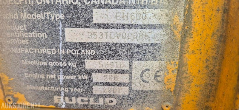 2001 EUCLID EH 600 - DUMPER - 20115 TIMER. - Savivartis: foto 5 2001 EUCLID EH 600 - DUMPER - 20115 TIMER. - Savivartis: foto 5