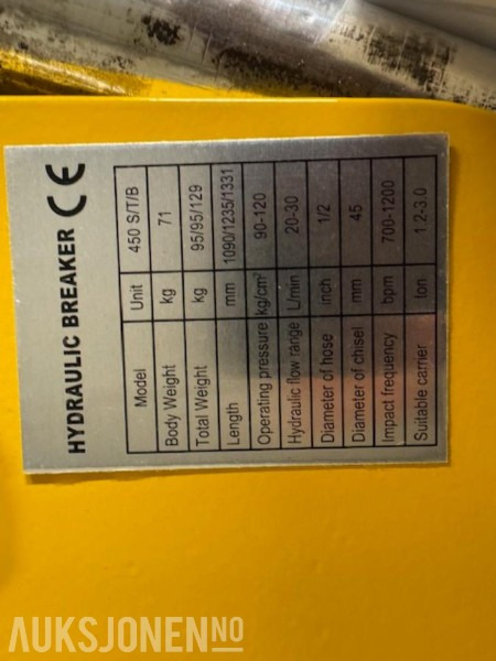 NY HENIMA 450 PIGGHAMMER TIL 1,2-3 TONNS GRAVEMASKIN S30 M/GARANTI - Hidraulinis kūjis: foto 5 NY HENIMA 450 PIGGHAMMER TIL 1,2-3 TONNS GRAVEMASKIN S30 M/GARANTI - Hidraulinis kūjis: foto 5