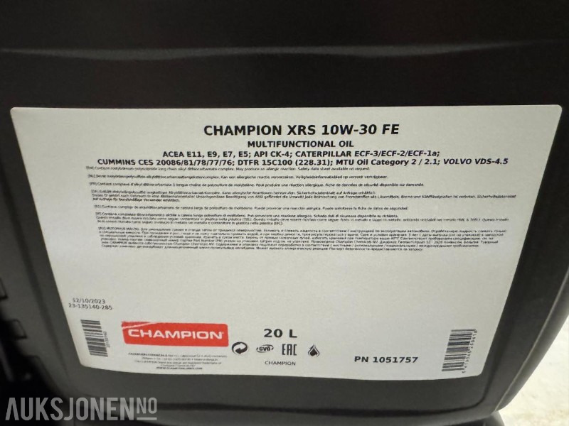 100 Liter Olje - Champion XRS 10W-30 FE Multifunctinal Oil - Padargas - Statybinė technika: foto 4 100 Liter Olje - Champion XRS 10W-30 FE Multifunctinal Oil - Padargas - Statybinė technika: foto 4
