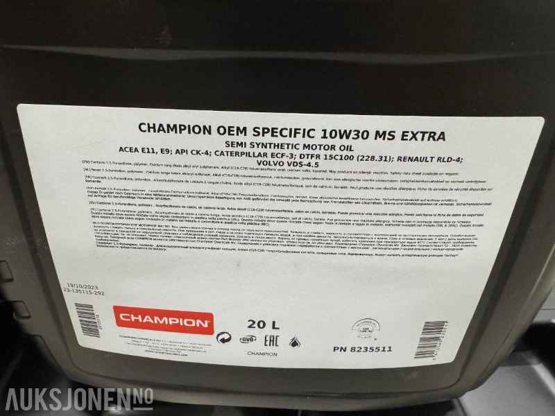 1000 liter Olje - Champion OEM Specific 10W30 MS Extra - Padargas - Statybinė technika: foto 4 1000 liter Olje - Champion OEM Specific 10W30 MS Extra - Padargas - Statybinė technika: foto 4