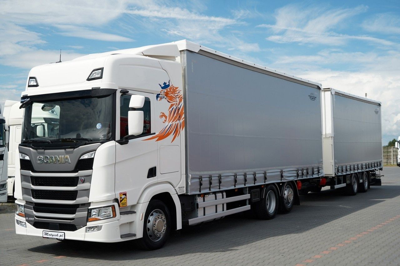 Scania R 450 / ZESTAW TANDEM 120 M3 / PRZEJAZDOWY / OŚ - Tentinis sunkvežimis: foto 1 Scania R 450 / ZESTAW TANDEM 120 M3 / PRZEJAZDOWY / OŚ - Tentinis sunkvežimis: foto 1