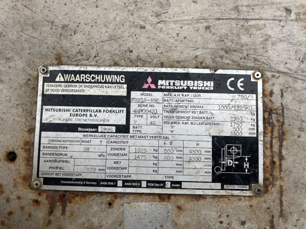 Šakinis krautuvas Mitsubishi FBS18-48s Elektrische heftruck triplo freelift 480cm: foto 7 Šakinis krautuvas Mitsubishi FBS18-48s Elektrische heftruck triplo freelift 480cm: foto 7