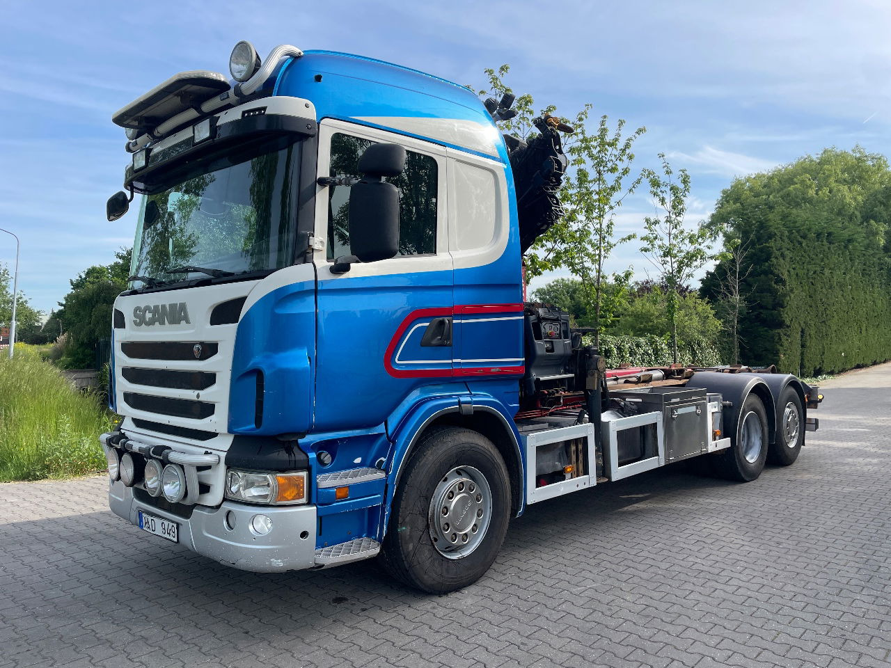 Scania R480 - Konteineris-vežimus/ Sukeisti kūną sunkvežimis, Sunkvežimis su kranu: foto 1 Scania R480 - Konteineris-vežimus/ Sukeisti kūną sunkvežimis, Sunkvežimis su kranu: foto 1