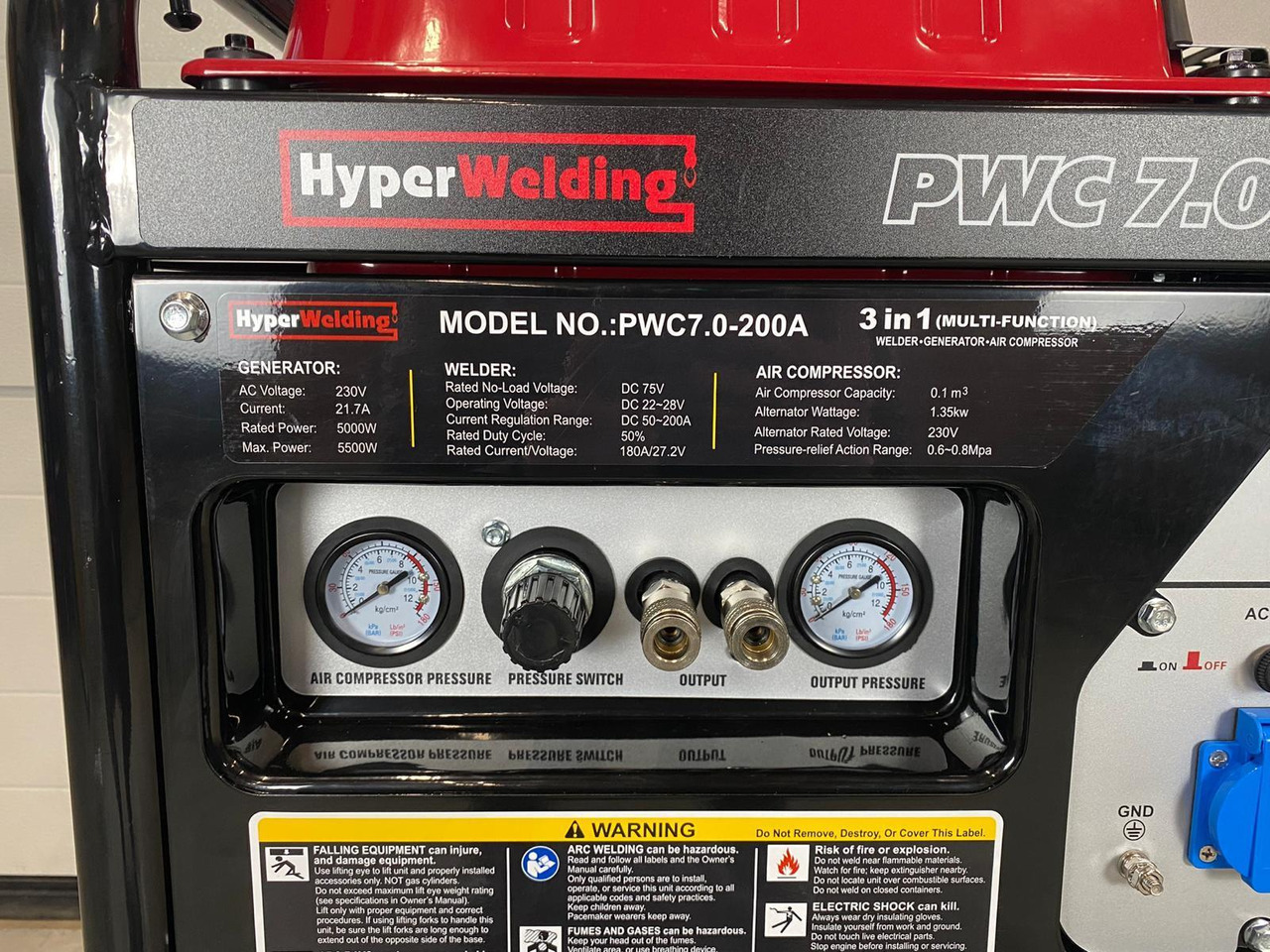 HyperWelding PWC7.0-200A 3 in 1 Multimachine (Generator, Lasapparaat en Luchtcompressor) - Garažo įranga: foto 2 HyperWelding PWC7.0-200A 3 in 1 Multimachine (Generator, Lasapparaat en Luchtcompressor) - Garažo įranga: foto 2