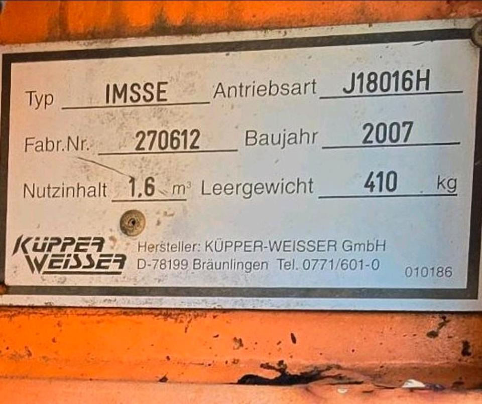 Küpper-Weisser IMSSN 1,6m3 J18016H IMSSF Salzstreuer Winterdienst Streuautomat Streusilo Solestreuer passend für Multicar Ladog Lidner - Smėlio/ Druskos barstytuvas: foto 4 Küpper-Weisser IMSSN 1,6m3 J18016H IMSSF Salzstreuer Winterdienst Streuautomat Streusilo Solestreuer passend für Multicar Ladog Lidner - Smėlio/ Druskos barstytuvas: foto 4