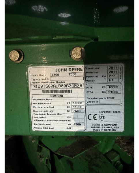 Derliaus nuėmimo kombainas JOHN DEERE T560: foto 8