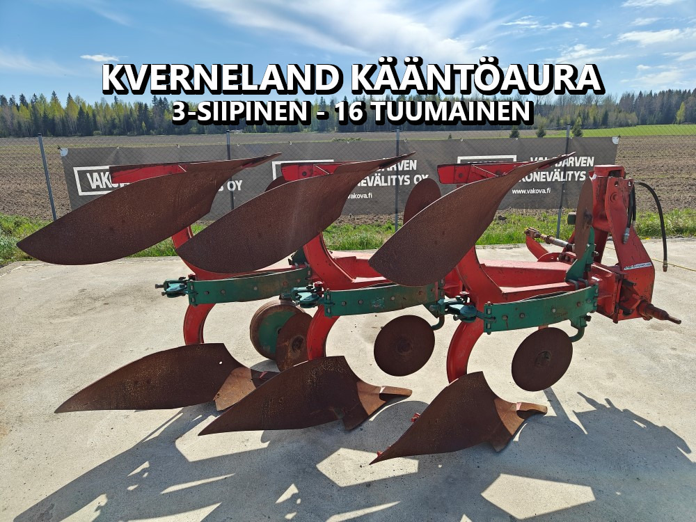 KVERNELAND 3-siipinen 16-tuumainen kääntöaura kiekkoleikkureilla, katso video! - Plūgas: foto 1 KVERNELAND 3-siipinen 16-tuumainen kääntöaura kiekkoleikkureilla, katso video! - Plūgas: foto 1