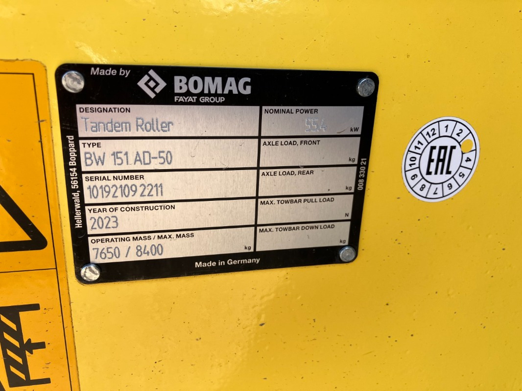 BOMAG DE BW 151 AD-50 Stage IIIa/Tier 4i - Asfalto volus: foto 2 BOMAG DE BW 151 AD-50 Stage IIIa/Tier 4i - Asfalto volus: foto 2