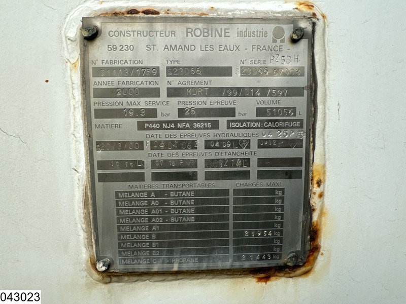 ROBINE Gas 51056 liter, LPG GPL Butane gas, 1 Comp - Puspriekabė cisterna: foto 5 ROBINE Gas 51056 liter, LPG GPL Butane gas, 1 Comp - Puspriekabė cisterna: foto 5