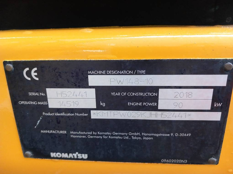Komatsu PW148-10 - Ratinis ekskavatorius: foto 4 Komatsu PW148-10 - Ratinis ekskavatorius: foto 4