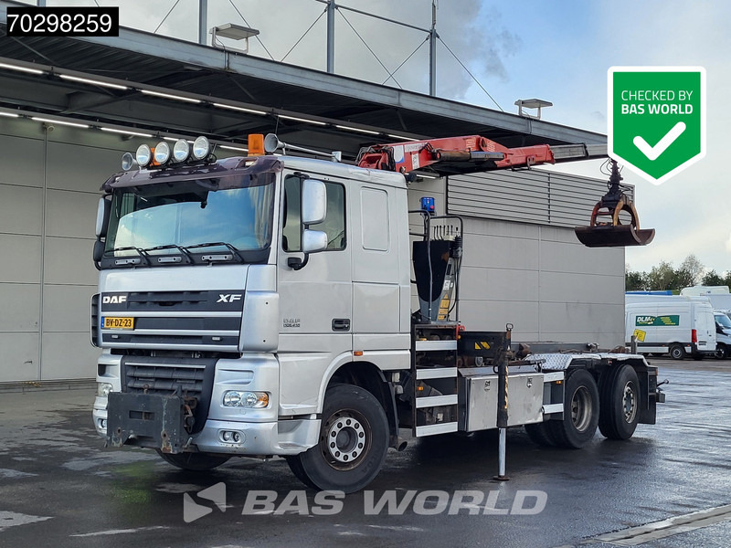 DAF XF105.410 XF 6X2 NL-Truck HMF 1643 Z2 Crane 24T Container system Lift+Steering-Axle Euro 5 - Sunkvežimis - kabelių sistema, Sunkvežimis su kranu: foto 1 DAF XF105.410 XF 6X2 NL-Truck HMF 1643 Z2 Crane 24T Container system Lift+Steering-Axle Euro 5 - Sunkvežimis - kabelių sistema, Sunkvežimis su kranu: foto 1