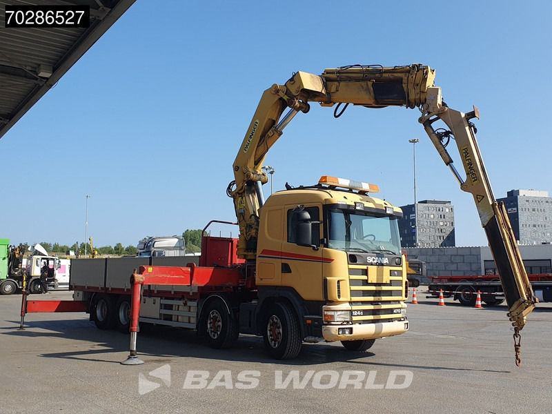 Platforminis/ Bortinis sunkvežimis, Sunkvežimis su kranu Scania 124G 470 8X4 Palfinger PK45000 C4 Crane Kran Fly-Jib Manual Steering Axle Euro 3: foto 8