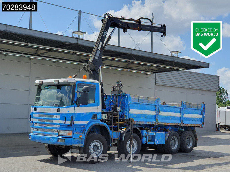 Scania G420 8X4 15m3 tipper Hiab 144 Crane Steelsuspension Manual Big-Axle Euro 3 - Savivartis sunkvežimis, Sunkvežimis su kranu: foto 1 Scania G420 8X4 15m3 tipper Hiab 144 Crane Steelsuspension Manual Big-Axle Euro 3 - Savivartis sunkvežimis, Sunkvežimis su kranu: foto 1