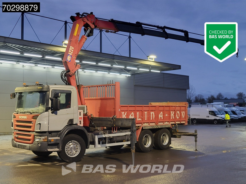 Scania P340 6X4 HMF 4220 K6 Crane Winch Tipper Full Steel Manual Gearbox - Savivartis sunkvežimis, Sunkvežimis su kranu: foto 1 Scania P340 6X4 HMF 4220 K6 Crane Winch Tipper Full Steel Manual Gearbox - Savivartis sunkvežimis, Sunkvežimis su kranu: foto 1